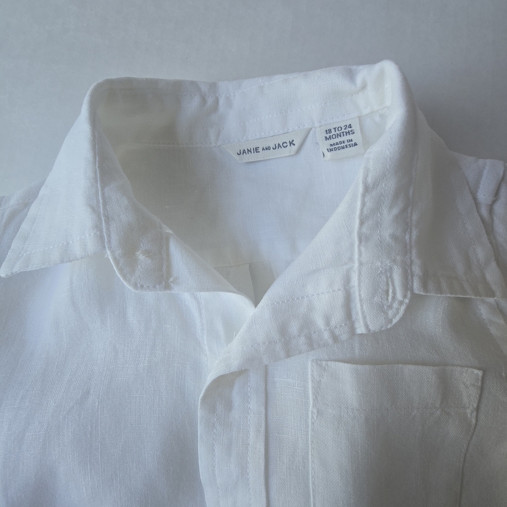 Janie & Jack Boy's White Shirt and Cream Pants Set - Picture 2 of 16